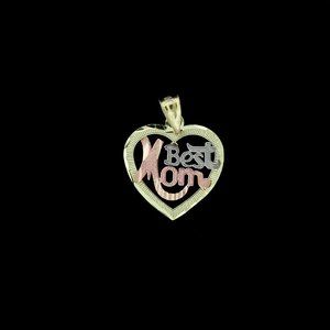 10K Yellow Gold Best Mom Heart Pendant